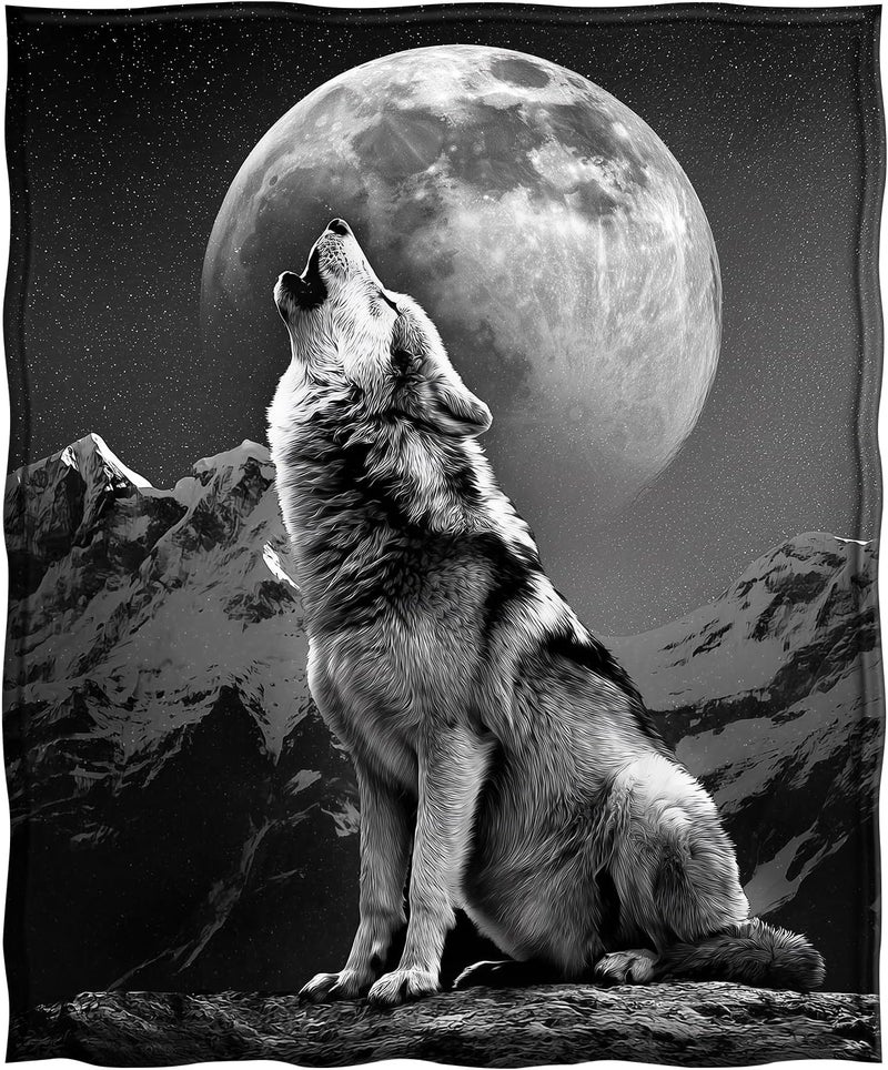 Levens Howling Wolf Blanket Gifts for Boys Girls Kids Adults, Cool Moon Wolf Themed Soft Cozy Throw Blankets for Couch & Sofa Bed, Travel 60"x50", Funny Animal Blanket Gifts for Birthdays & Holidays - Image 2